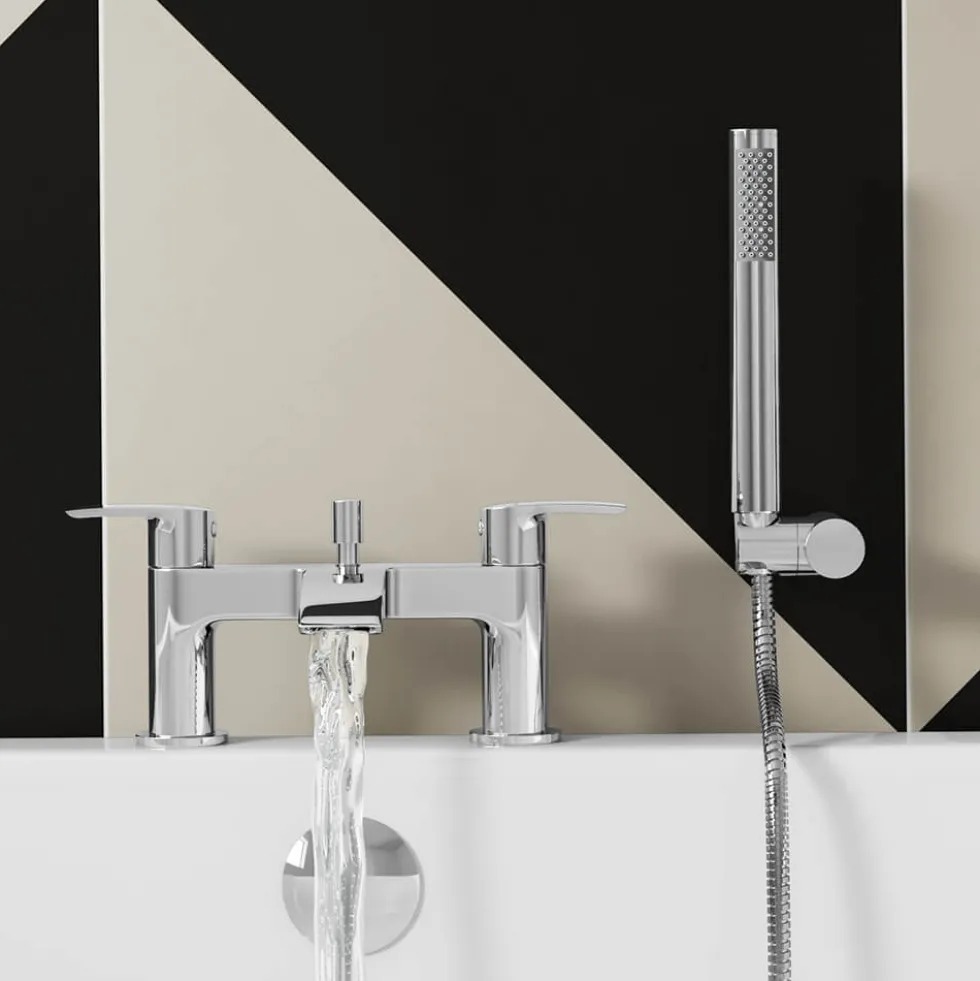 Vellamo Swift Chrome Basin Mixer Tap & Waste and Bath Shower Mixer Tap with Shower Kit