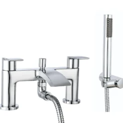 Vellamo Swift Chrome Basin Mixer Tap & Waste and Bath Shower Mixer Tap with Shower Kit