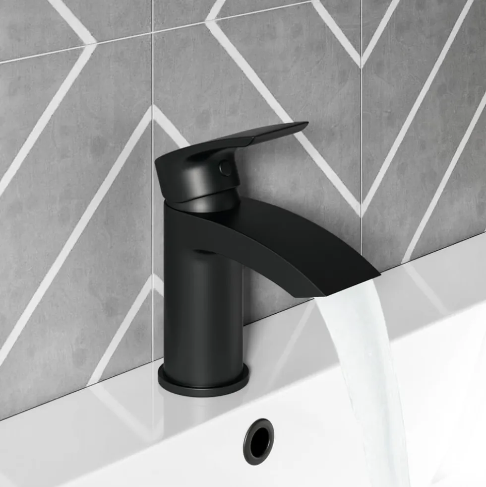 Vellamo Swift Matt Black Basin Mixer Tap & Waste