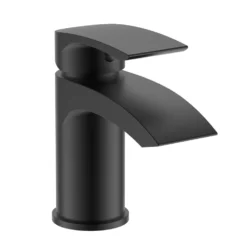 Vellamo Swift Matt Black Basin Mixer Tap & Waste and Bath Shower Mixer Tap with Shower Kit