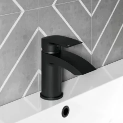 Vellamo Swift Matt Black Basin Mixer Tap & Waste and Deck Mounted Bath Mixer Tap