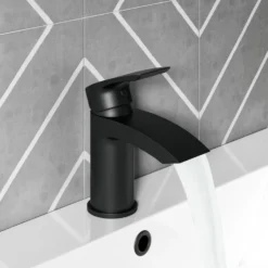 Vellamo Swift Matt Black Basin Mixer Tap & Waste and Deck Mounted Bath Mixer Tap