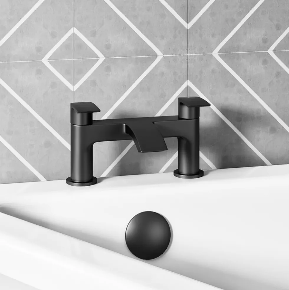 Vellamo Swift Matt Black Basin Mixer Tap & Waste and Deck Mounted Bath Mixer Tap