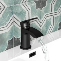 Vellamo Swift Matt Black Mini Basin Mixer Tap & Clicker Waste