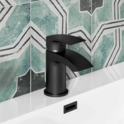 Vellamo Swift Matt Black Mini Basin Mixer Tap & Clicker Waste