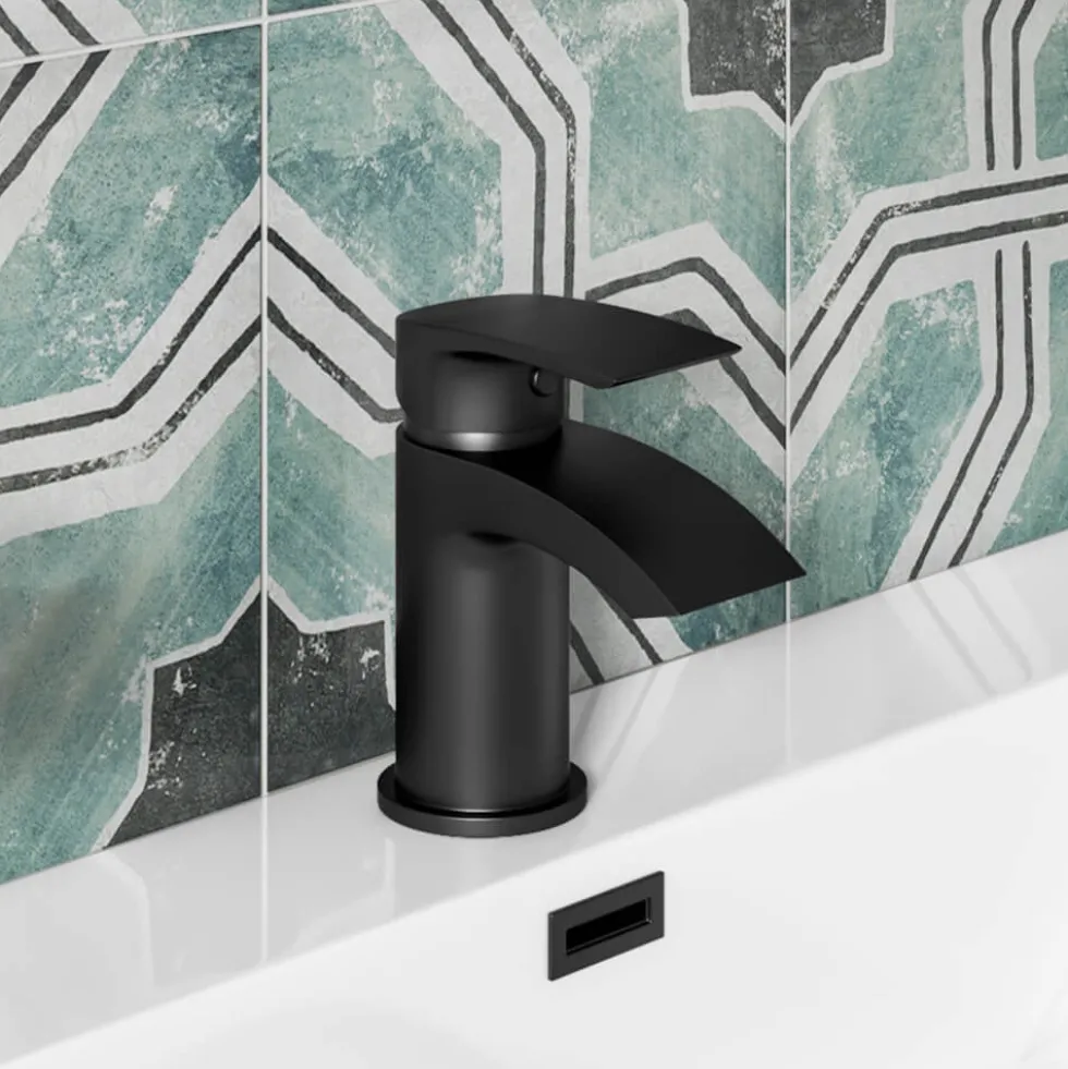 Vellamo Swift Matt Black Mini Basin Mixer Tap & Clicker Waste