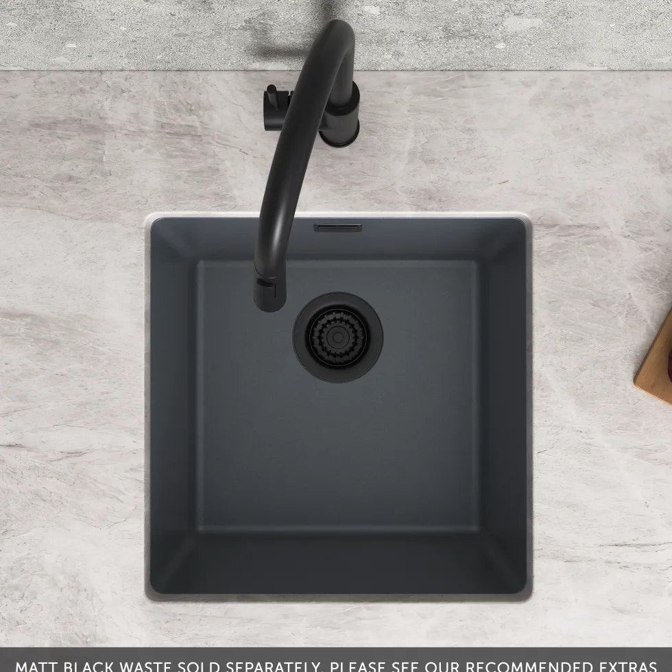 Vellamo Terra 1 Bowl Granite Composite Inset or Undermount Kitchen Sink & Waste - 430 x 460mm