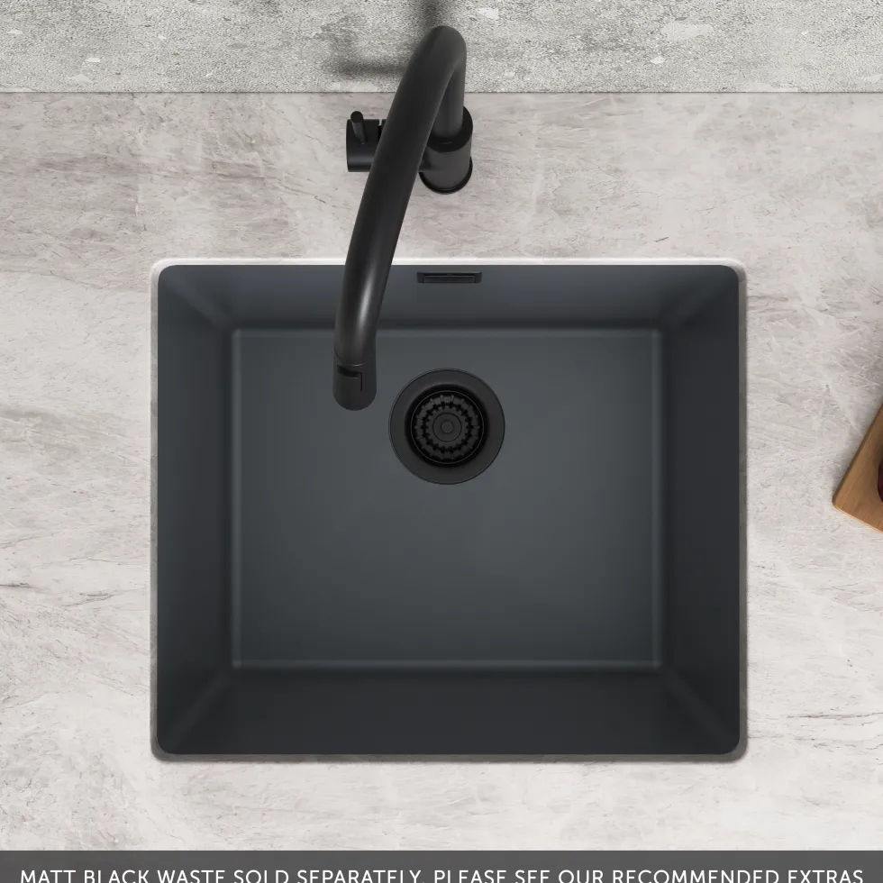 Vellamo Terra 1 Bowl Granite Composite Inset / Undermount Kitchen Sink & Waste - 533 x 457mm
