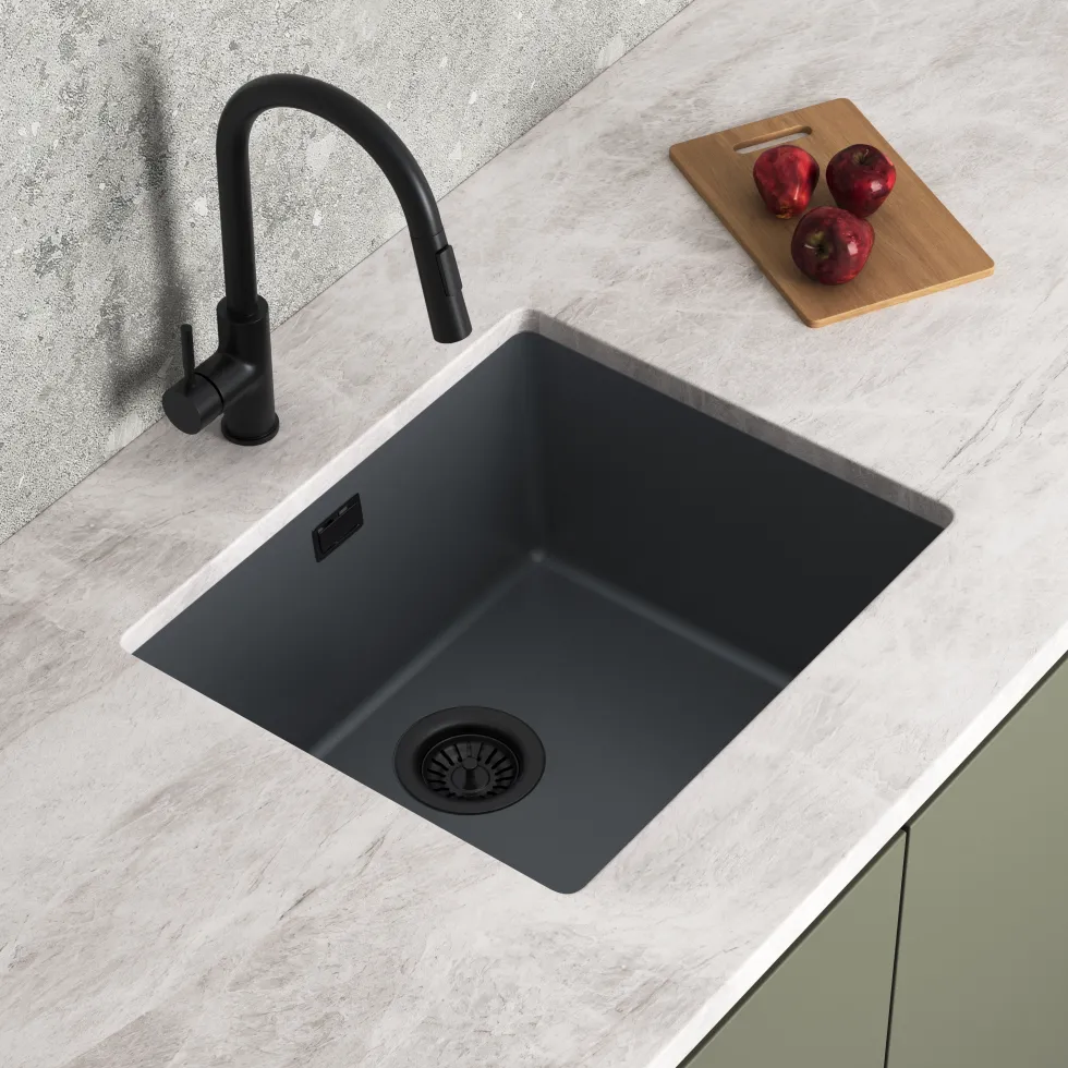 Vellamo Terra 1 Bowl Granite Composite Inset / Undermount Kitchen Sink & Waste - 533 x 457mm