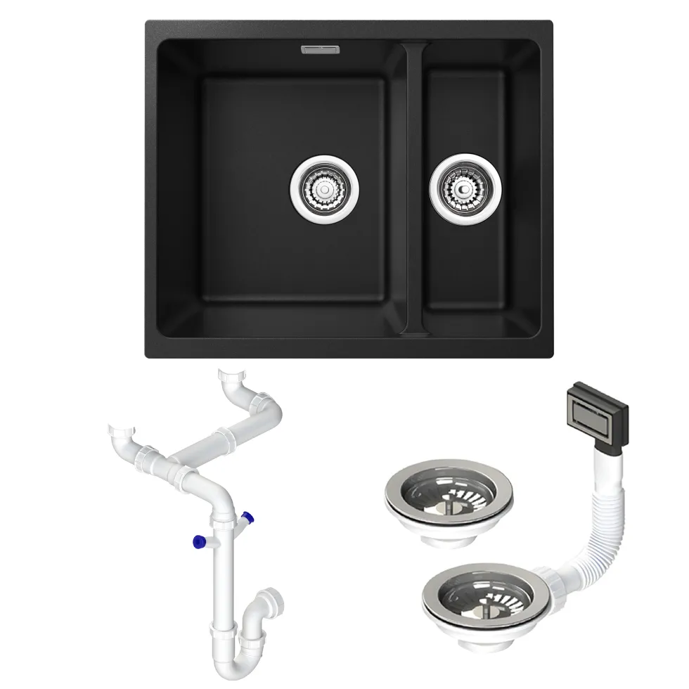 Vellamo Terra 1.5 Bowl Granite Composite Inset/Undermount Kitchen Sink & Waste Kit - 555 x 460mm