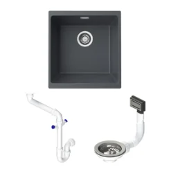 Vellamo Terra Compact 1 Bowl Granite Composite Inset or Undermount Kitchen Sink & Waste - 370 x 460mm