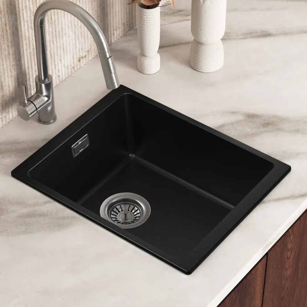Vellamo Terra Compact 1 Bowl Granite Composite Inset or Undermount Kitchen Sink & Waste - 370 x 460mm