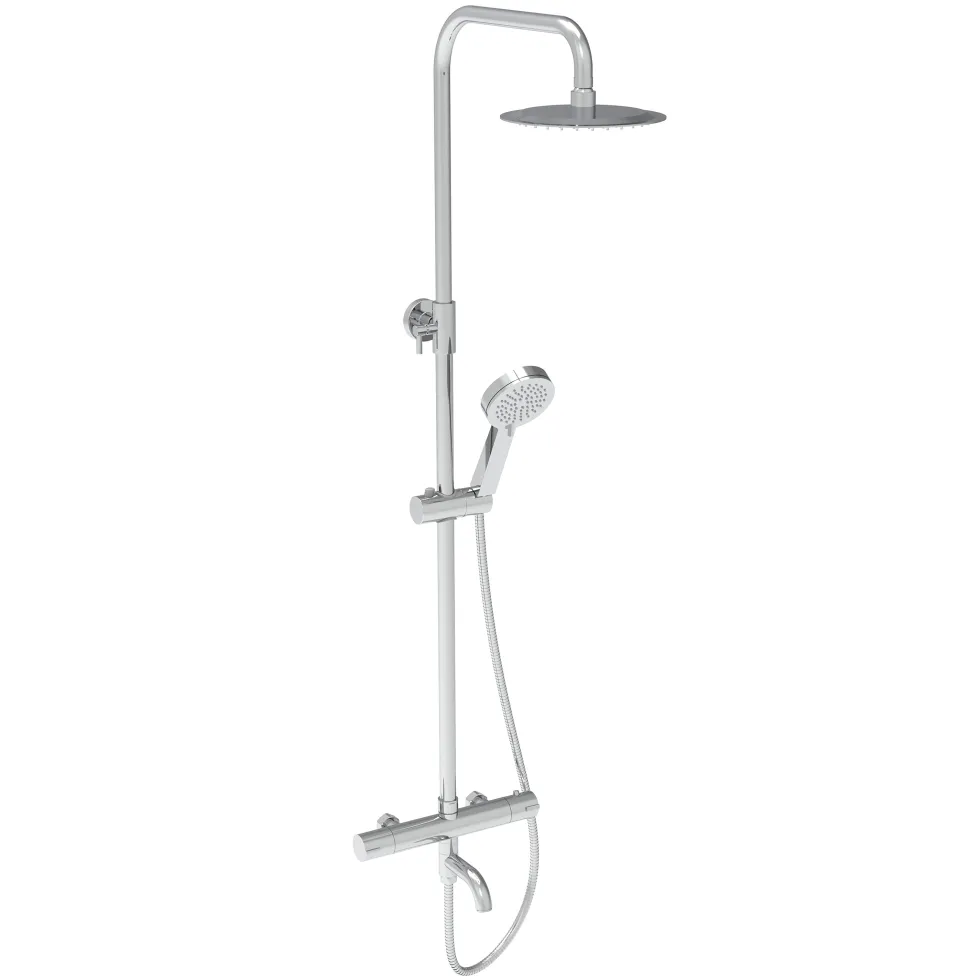 Vellamo Twist Exposed 3 Outlet Rigid Riser Thermostatic Shower Set with Integrated Bath Spout