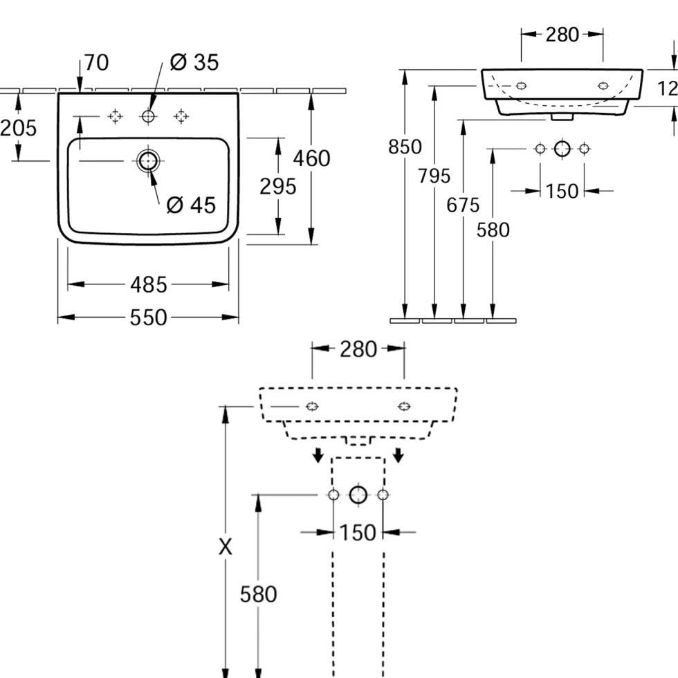 Villeroy & Boch O.novo Basin & Full Pedestal