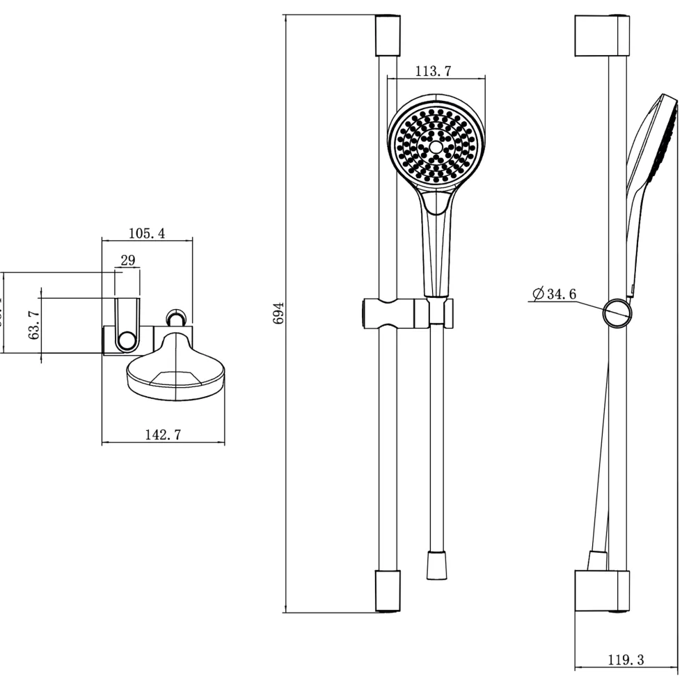 Villeroy & Boch Verve Shower Rail Kit with Shower Handset & Hose