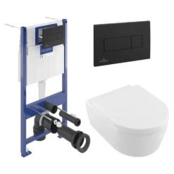 Villeroy & Boch ViConnect Pro S Frame with Arto Wall Mounted Rimless Toilet, Flush Plate & Soft Close Toilet Seat