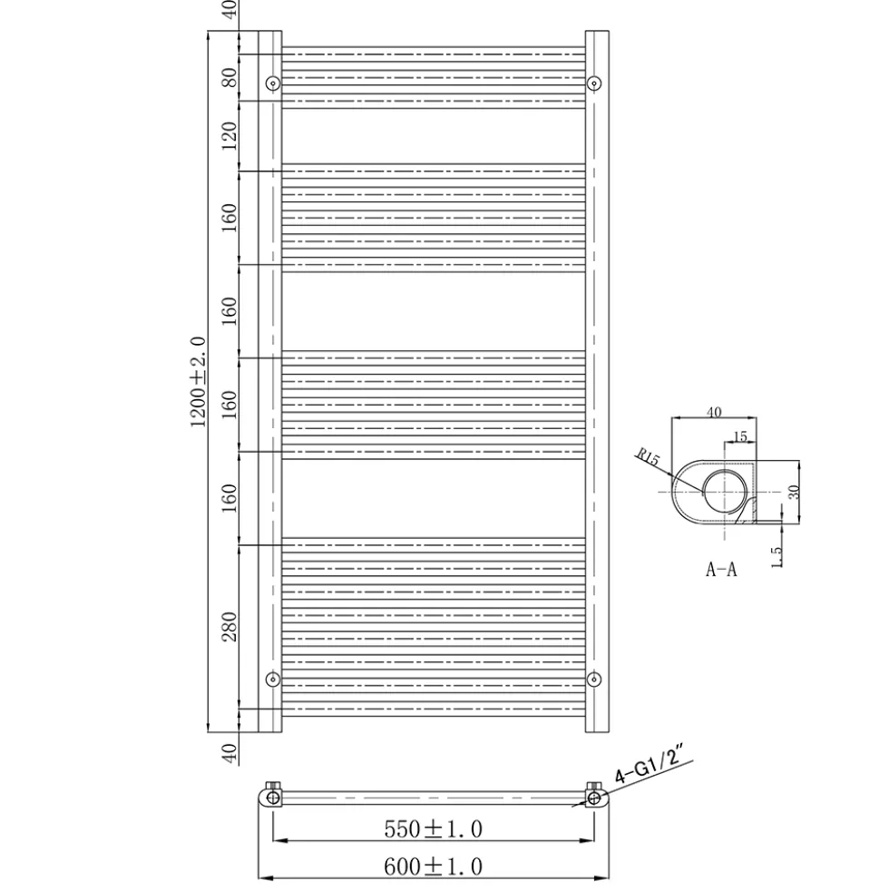 VOS 25mm Bars Ladder Heated Towel Rail