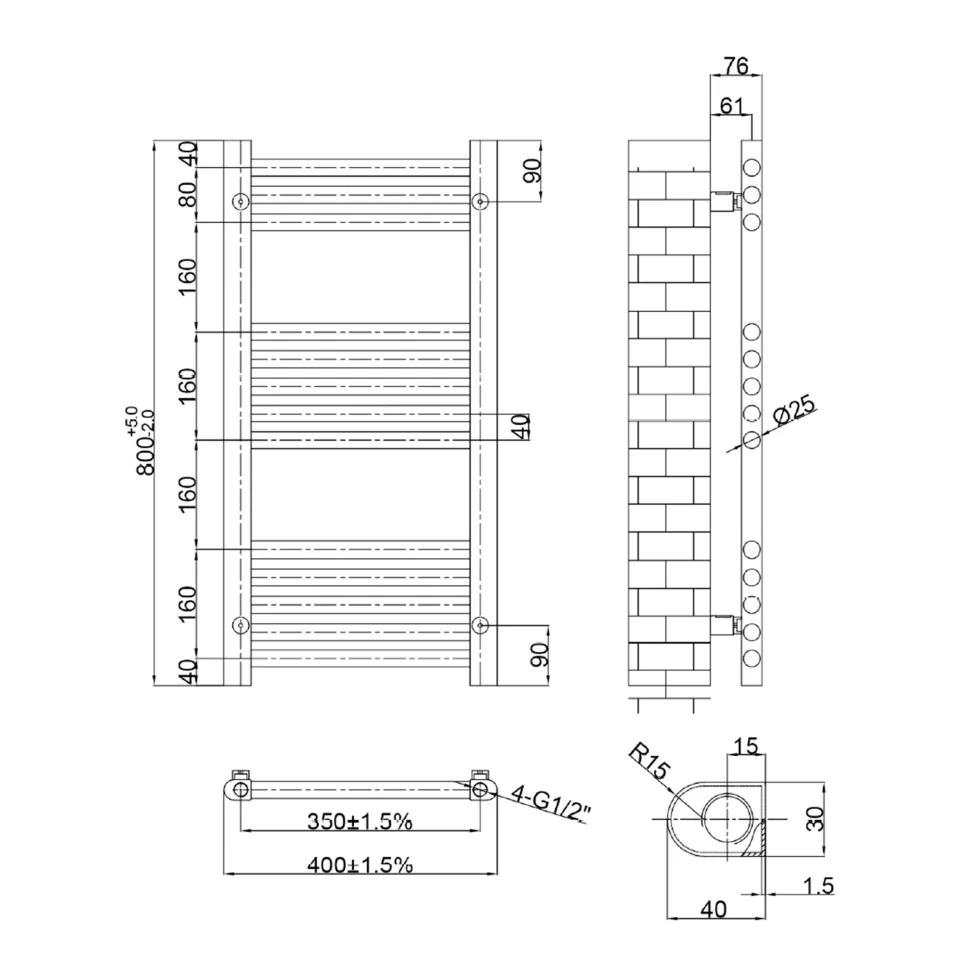 VOS 25mm Bars Ladder Heated Towel Rail