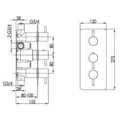 VOS 2 Outlet Concealed Thermostatic Shower Valve with Designer Handles (3 Handles)