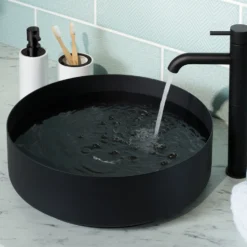 VOS Round Stainless Steel Countertop Basin - Matt Black