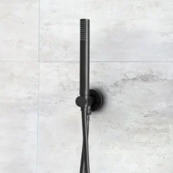 VOS Round Water Outlet & Holder with Hose & Slim Hand Shower - Matt Black