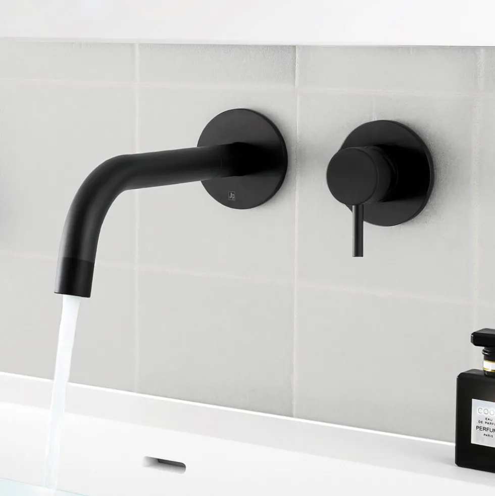VOS Single Lever Wall Mounted Basin Mixer - Matt Black