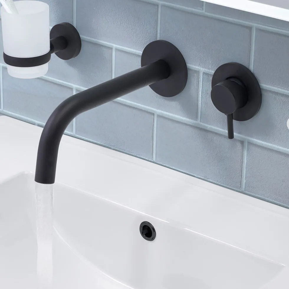 VOS Single Lever Wall Mounted Basin Mixer - Matt Black