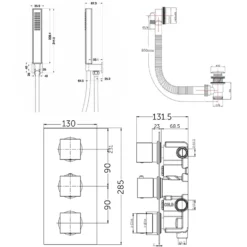 Zane Concealed Shower Valve, Fixed Shower Head, Handset & Overflow Bath Filler